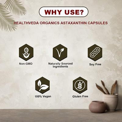 Health Veda Plant Based Astaxanthin 4 mg Veg Capsule 60's - Herbal Dietary Supplement