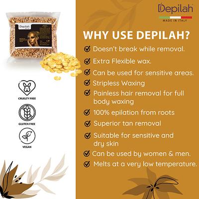 Depilah Brazilian Hot Film Wax - Gold 500 gm - Hair Removal Accessories