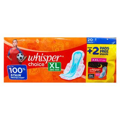 Whisper Choice Sanitary Pad (XL) 18's + Free Whisper Choice Night XXL 2's 20's - Sanitary Napkins