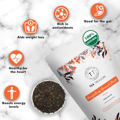 Tea Treasure Black Tea Leaves - Darjeeling Second Flush 50 gm (Pouch) - Teas