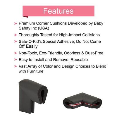 Baby Safety Inc Safe-O-Kid - High Qualityhigh Density U Shaped Nbr Corner Cushions - Black (Pack of 4) - Baby Safety