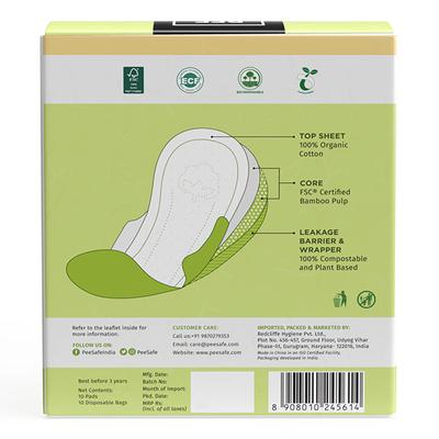 Pee Safe 100% Organic Cotton Biodegradable Sanitary Pads (Regular) 10's - Sanitary Napkins