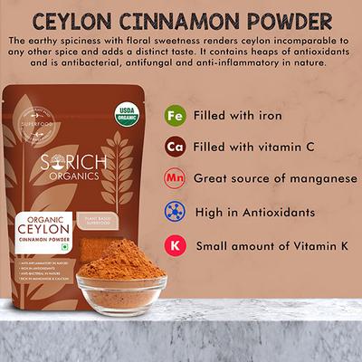 Sorich Organics Ceylon Cinnamon Powder 200 gm - Herbal Dietary Supplement