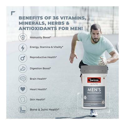 Swisse Men's Health (Multivitamin Tablet 60's, Wild Fish Oil Capsule 60's, Daily Digestive Probiotic Capsule 30's) Combo Pack - Multi-Vitamins