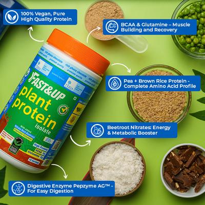 Fast&Up Vegan Plant Protein Powder - Strawberry Splash Flavour 440 gm - Workout Essentials