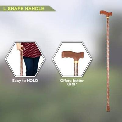 Paxmax Premium Aluminum L Type Walking Stick - Brown Carving - Wheelchairs & Walking Sticks