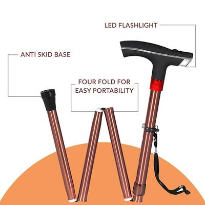 MCP Smart Folding & Height Adjustable Walking Stick with (Led Flashlight + SOS Alarm) - One Leg - Walker & Walking Stick