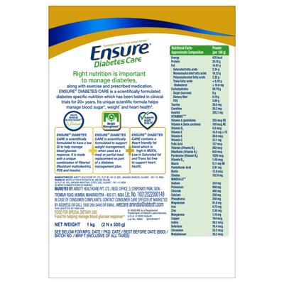 Ensure Diabetes Care Powder - Vanilla Flavour 1 kg (Refill Pack) - Diabetes (Fitness)