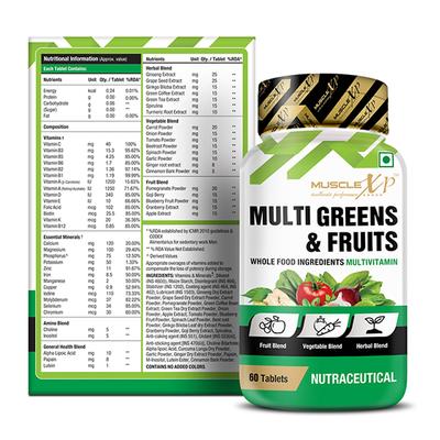 MuscleXP Multi Greens & Fruits Multivitamin Tablet 60's - Multi-Vitamins