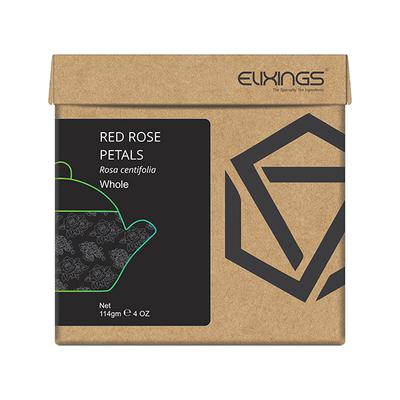 Elixings Tea Ingredient Dried Whole Petals - Red Rose 114 gm - Teas