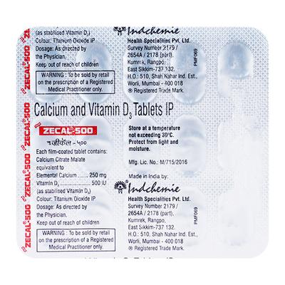 Zecal New 500 Tablet 15'S - Supplements-Cal