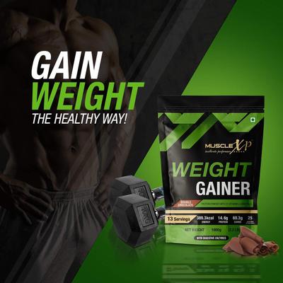 MuscleXP Weight Gainer Powder - Double Chocolate Flavour 1 kg + Shaker 1's - Weight Gain