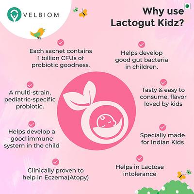 Velbiom Lactogut Kidz Pre & Probiotic Sachet - Orange (10's x 1 gm) - Digestive Health