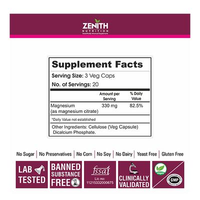 Zenith Nutrition Magnesium Citrate 330 mg Veg Capsules 60's - Calcium And Minerals