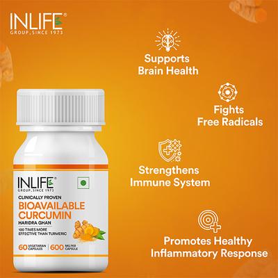 Inlife Bioavailable Curcumin 600 mg Vegetarian Capsules 60's - Herbal Dietary Supplement