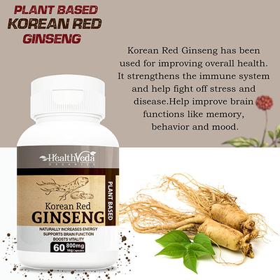 Health Veda Plant Based Korean Red Ginseng 800 mg Veg Capsule 60's - Herbal Dietary Supplement