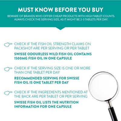 Swisse Ultiboost Odourless High Strength Wild Fish Oil 1500 mg Capsule 60's - Omega Fish Oil Fatty Acids