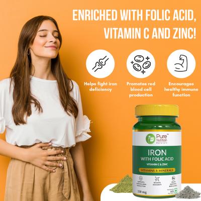 Pure Nutrition Iron with Folic Acid Vitamin & Zinc 350 mg Veg Tablet 60's - Multi-Vitamins
