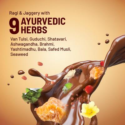 Gynoveda Ayurvedic Multi Vitamin Malt Powder - Ragi & Jaggery Chocolate 250 gm - Herbal Dietary Supplement