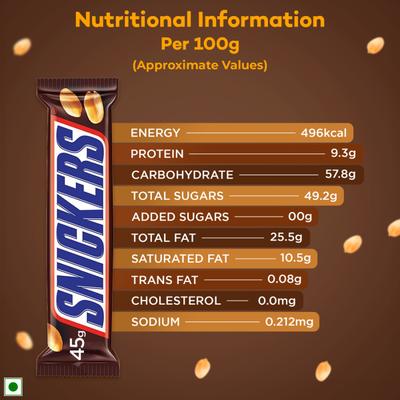Snickers Peanut Chocolate Bar 45 gm - Nutritional Bars