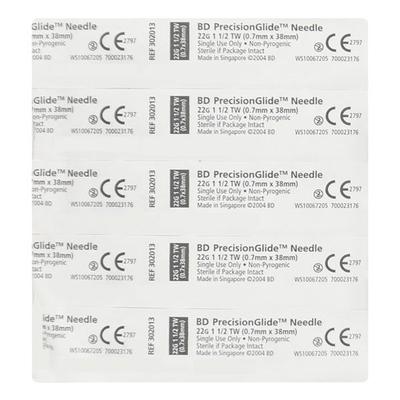 BD Precision Glide Needle (22G x 1 TW) (0.7mm x 38mm) 1's - Surgical Instruments