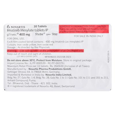 Glivec 400mg Tablet 10'S - Cancer Oncology-Tar