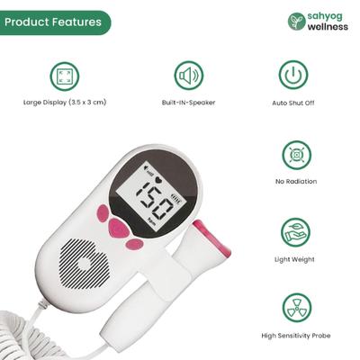 Sahyog Wellness Fetal Doppler with Built-in Speaker (White & Pink) - Health Monitors And Equipment