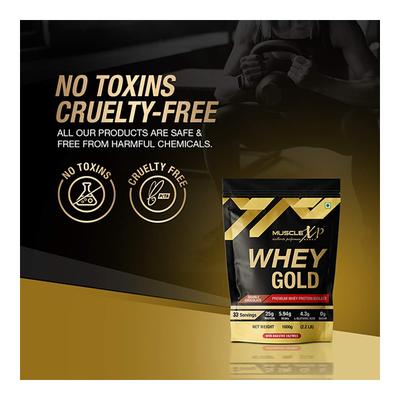 MuscleXP Whey Gold Powder - Double Chocolate Flavour 1 kg + Shaker 1's - Whey Proteins