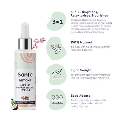 Sanfe Retone Nipple Depigmenting Serum - Cherry Blossom & Coconut Oil 50 ml - Breast Care Creams