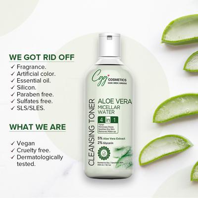 CGG Cosmetics Aloe Vera Micellar Water- for All Skin Types 300 ml - Face Wash & Cleansers