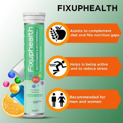 FixUpHealth Multivitamins and Multiminerals Effervescent Tablet - Orange Flavour (Pack of 3 x 20s) 1's - Multi-Vitamins