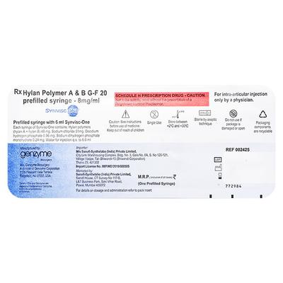 SYNVISC ONE (HYLAN GF 20) Injection(Pfs) 6ml - Arthritis-Oth