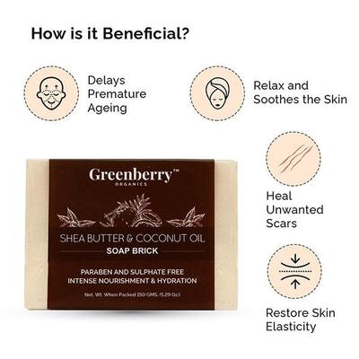 Greenberry Organics Soap Brick - Shea Butter & Coconut Oil 150 gm - Soaps