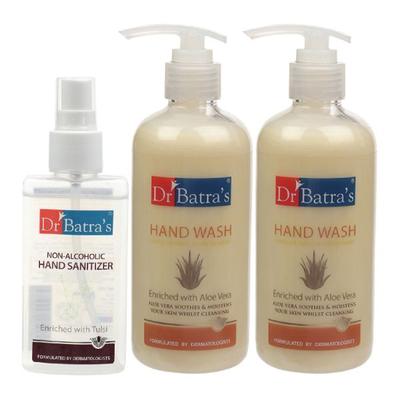 Dr Batra's Handwash - Aloevera (Pack of 2 x 300 ml) + Non-Alcholic Hand Sanitizer - Hand Wash & Soaps