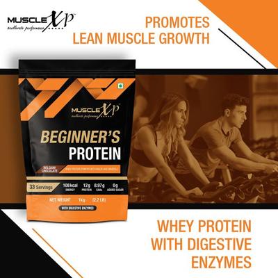 MuscleXP Beginner's Whey Protein Powder - Belgium Chocolate 1 kg - Whey Proteins