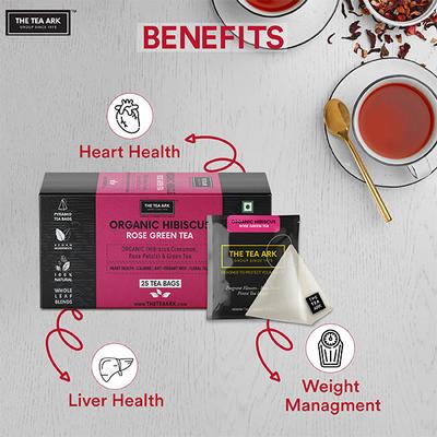 The Tea Ark Organic Tea Bags- Hibiscus Tea, Cinnamon and Rose Petals, with Natural Green Tea 25's - Green/Herbal Teas