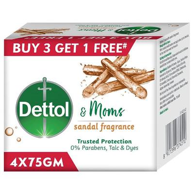 Dettol and Moms Soap - Sandal 75 gm (Buy 3 Get 1 Free) - Shower Gels & Body Wash
