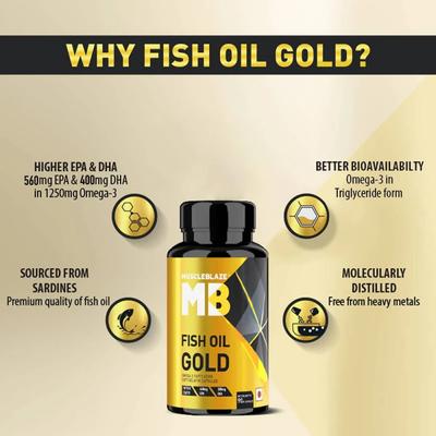 MuscleBlaze Fish Oil Gold Capsule 60's - Omega Fish Oil Fatty Acids