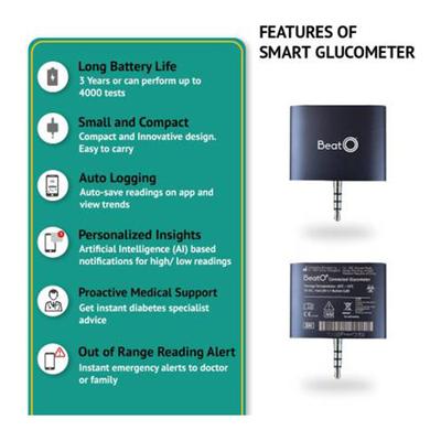 BeatO Smart Glucometer Kit (Mobile Connected Glucometer 1's + Test Strips 20's) - Blood Glucose Monitors/Strips