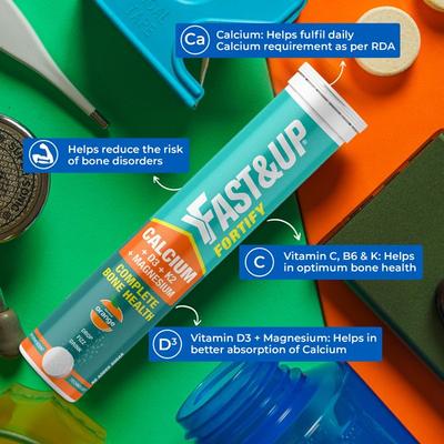 Fast&Up Fortify Calcium & Magnesium with Vitamin D3 Effervescent Tablet - Orange Flavour 20's - Multi-Vitamins