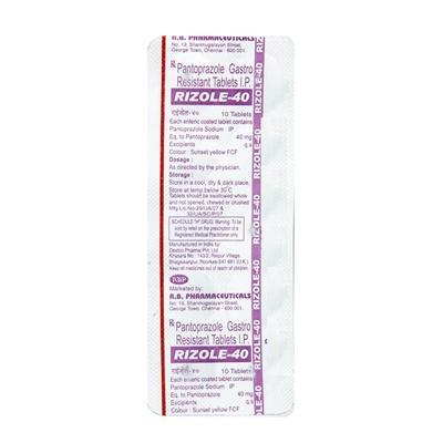 Rizole 40mg Tablet 10'S - Ulcer/Reflux/Flatulence-Aaa