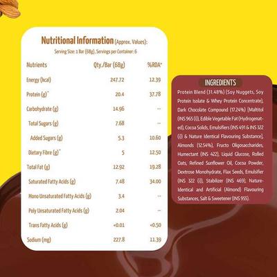 MuscleBlaze Protein Bar - Choco Almond (Pack of 6 x 68 gm) - Nutritional Bars