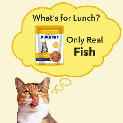 Purepet All Life Stages Wet Cat Food, Real Tuna and Chicken Liver in Gravy, 24 Pouches (24 x 70g) 1600 gm - Petfood