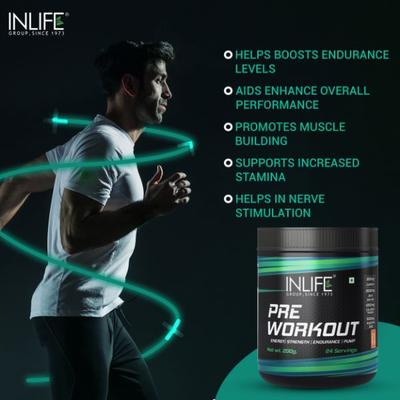 INLIFE Pre Workout Powder - Orange Flavour 200 gm - Energy Drinks