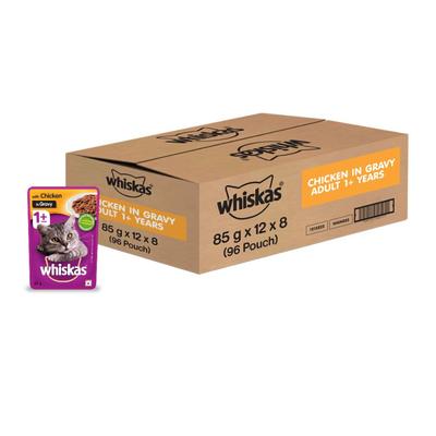 Whiskas Adult Chicken in Gravy (Pack of 85gm x 96) 8160 gm - Petfood