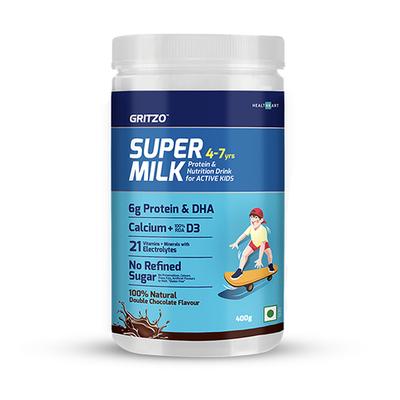 Gritzo SuperMilk Kids Nutrition Drink Powder (4-7 yrs) - Double Chocolate 400 gm - Nutritional Supplement