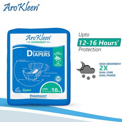 AroKleen Overnight Disposable Adult Diapers (L) (101.6 cm - 149.86 cm) (Pack of 6 x 10's) 1's - Adult Diapers & Pads