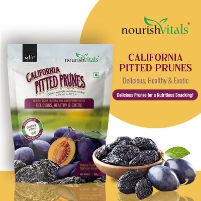 NourishVitals California Pitted Prunes Healthy Snack 200 gm - Nutritional Bars