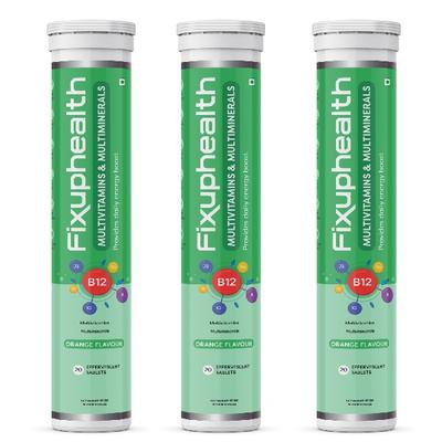 FixUpHealth Multivitamins and Multiminerals Effervescent Tablet - Orange Flavour (Pack of 3 x 20s) 1's - Multi-Vitamins