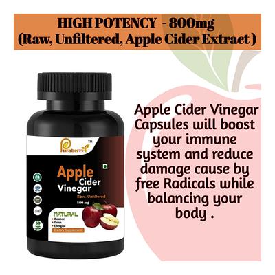 Puraberry Raw Unfiltered Raw Apple Cider Vinegar 800 mg Veg Capsule 60's - Herbal Dietary Supplement
